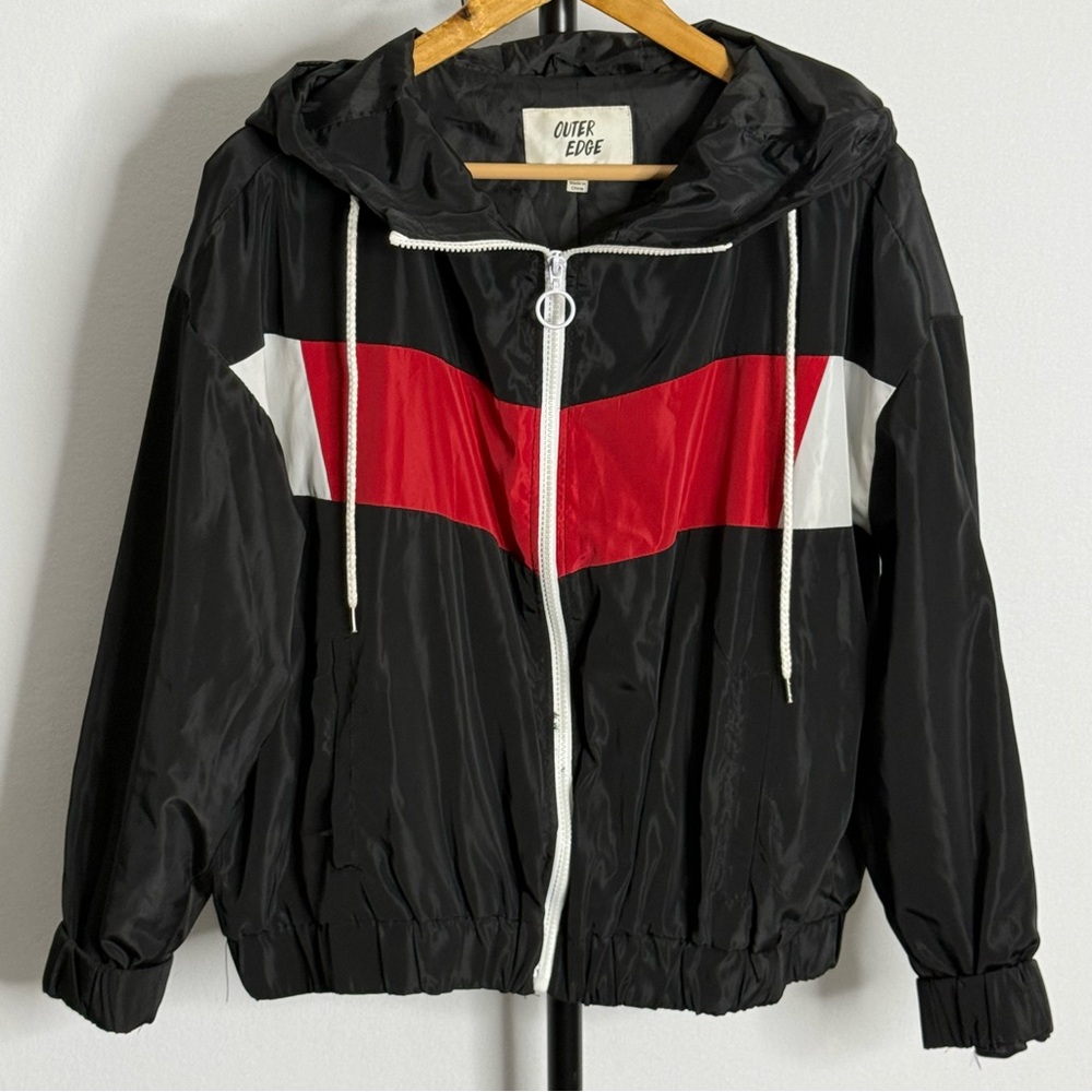 Outer Edge Women's Teens Black and Red Windbreaker Jacket XL